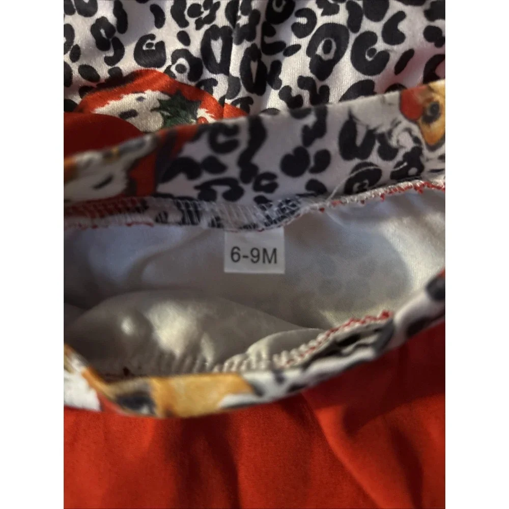 Santa Leopard‎ Print Girls Christmas Bell Bottom Outfit Set 6-9months